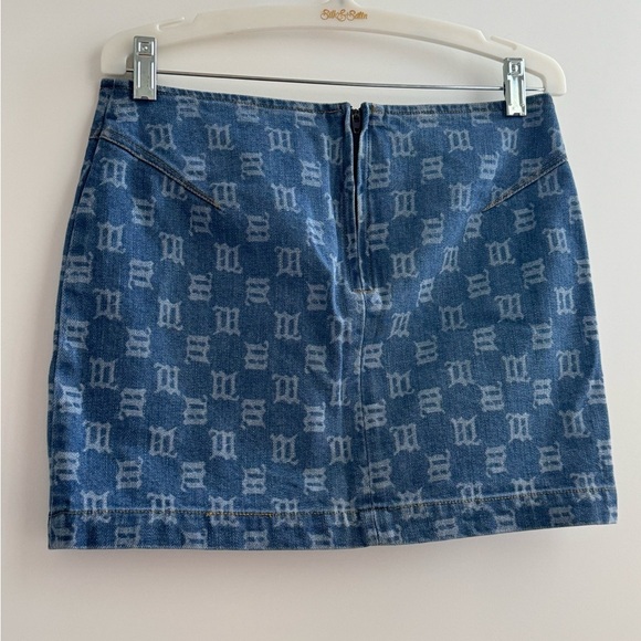 Denim Mini Skirt with Monogram Pattern - Picture 2 of 7